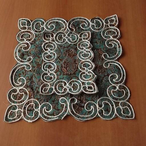 سجاده ترمه آبی بوته جقه جانماز کوچک فیروزه ای